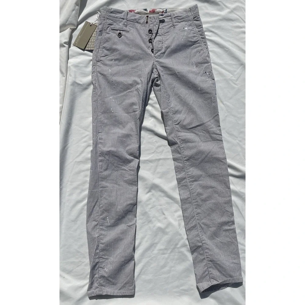 INCOTEX Seersucker Pants Men 28 Cotton Linen Paint Splatter Striped Slim Fit